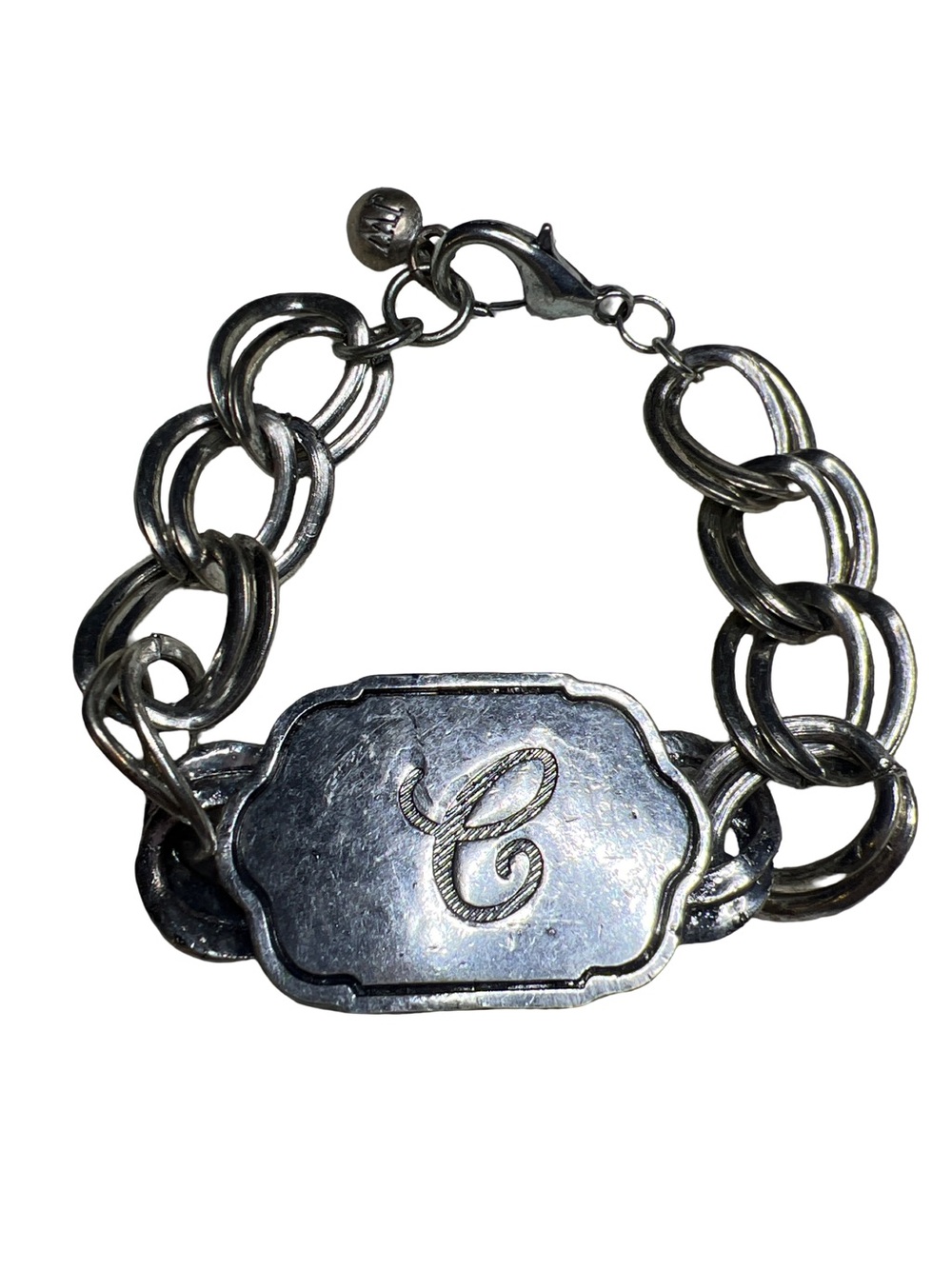 John Wind Silver Tone Chunky Double Link “C” Bracelet 7”